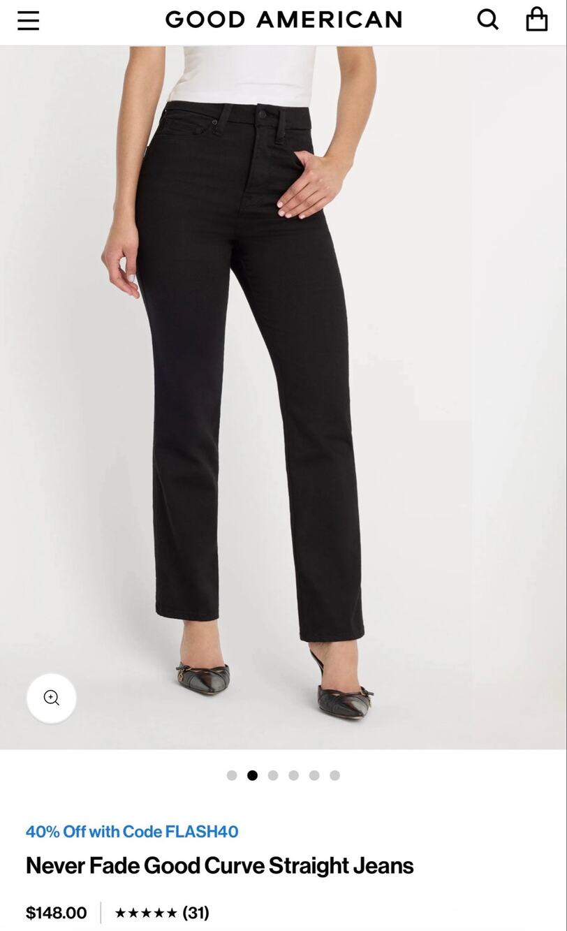 Good American Never Fade Good Curve Straight Jeans Black High Rise Size 8/29